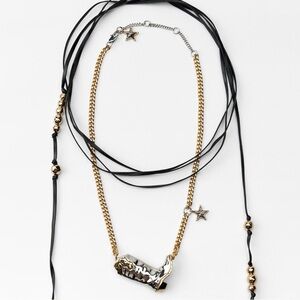 NWT ZARA Long Necklace – Gold Cowboy Boot & Star Charm, Adjustable Cord